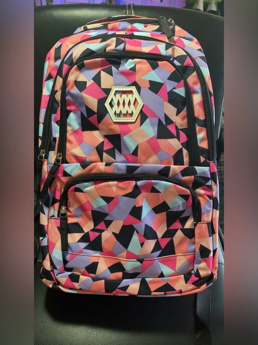 NEW🎉 Ziranu Geometric Vibrant Multicolor Print Backpack